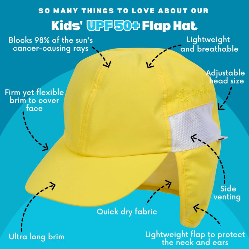 SwimZip Sun Hat with Neck Flap | UPF 50+ Protection for Baby, Toddler, and Kids Yellow - Image 2